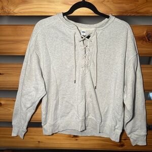 Women's Medium Old Navy Grey Pull Over Sweatshirt Sweater with Lace Up Detail